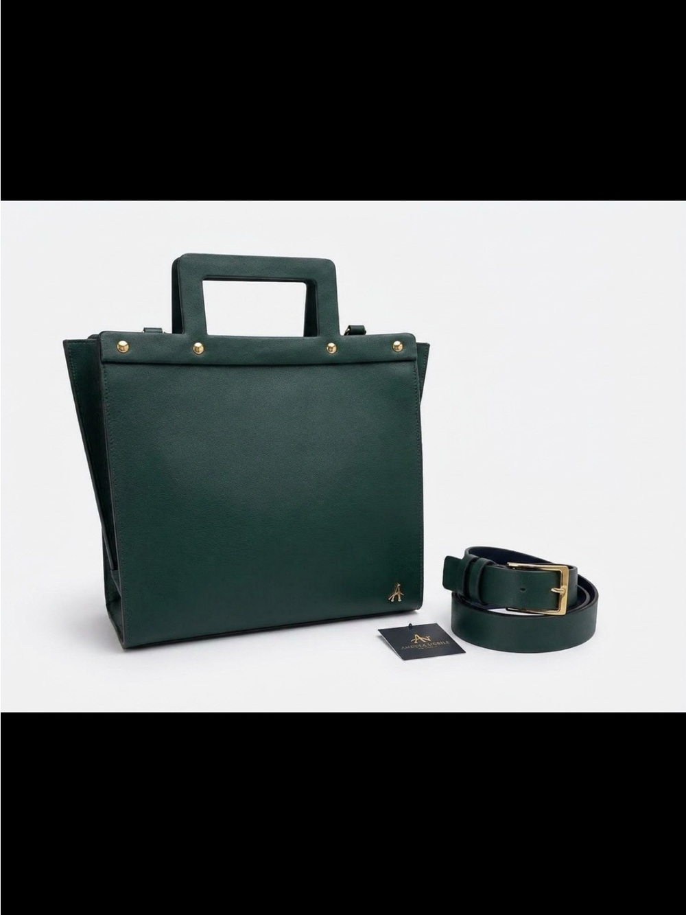 Dark Green Structured Leather briefcase with Detachable Strap